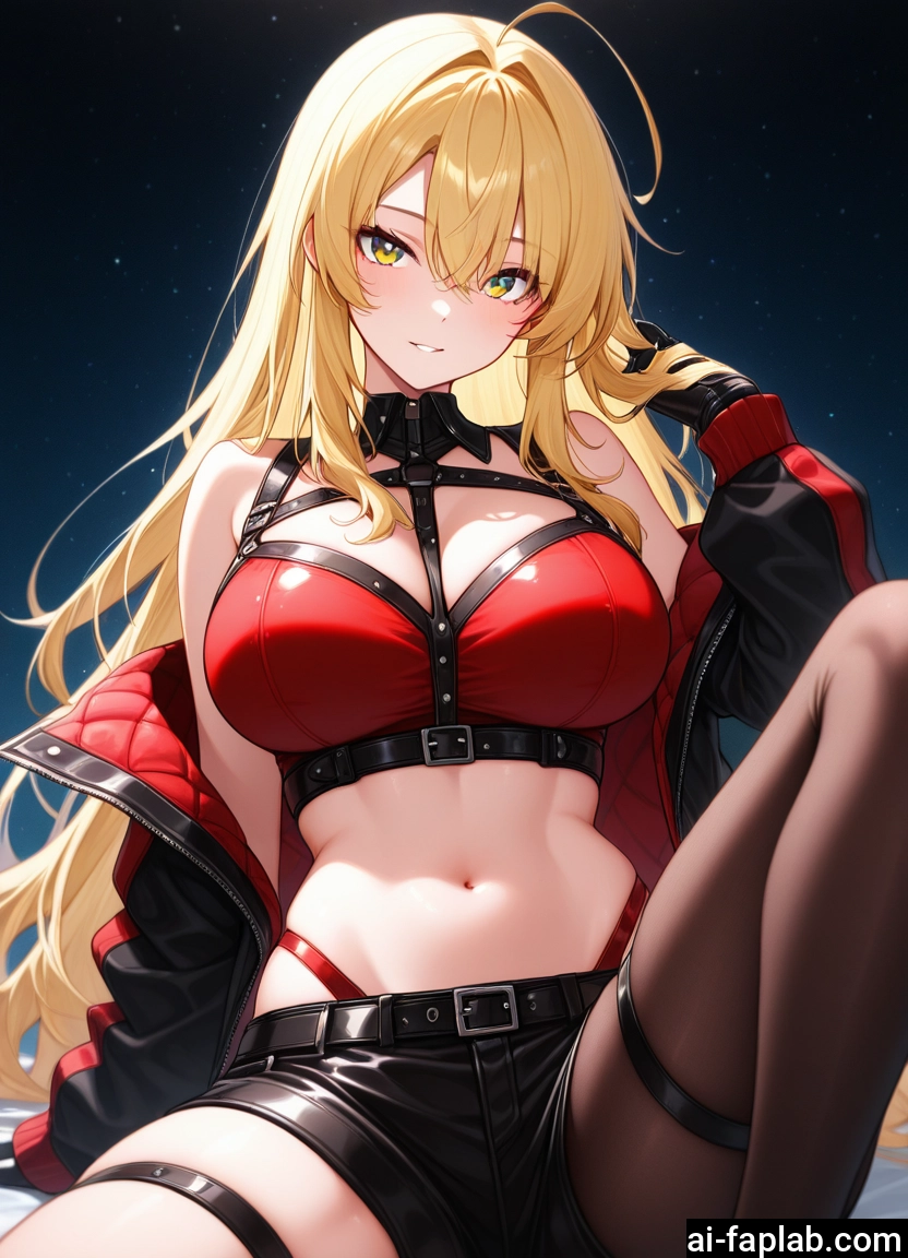 1girl, breasts, long hair, blonde hair, navel, solo