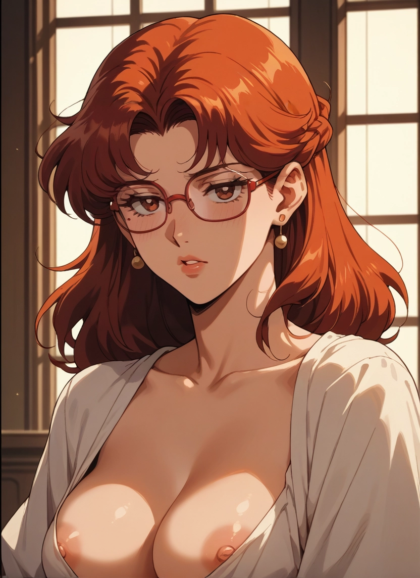 1girl, breasts, nipples, glasses, solo, jewelry · Yamete.gg