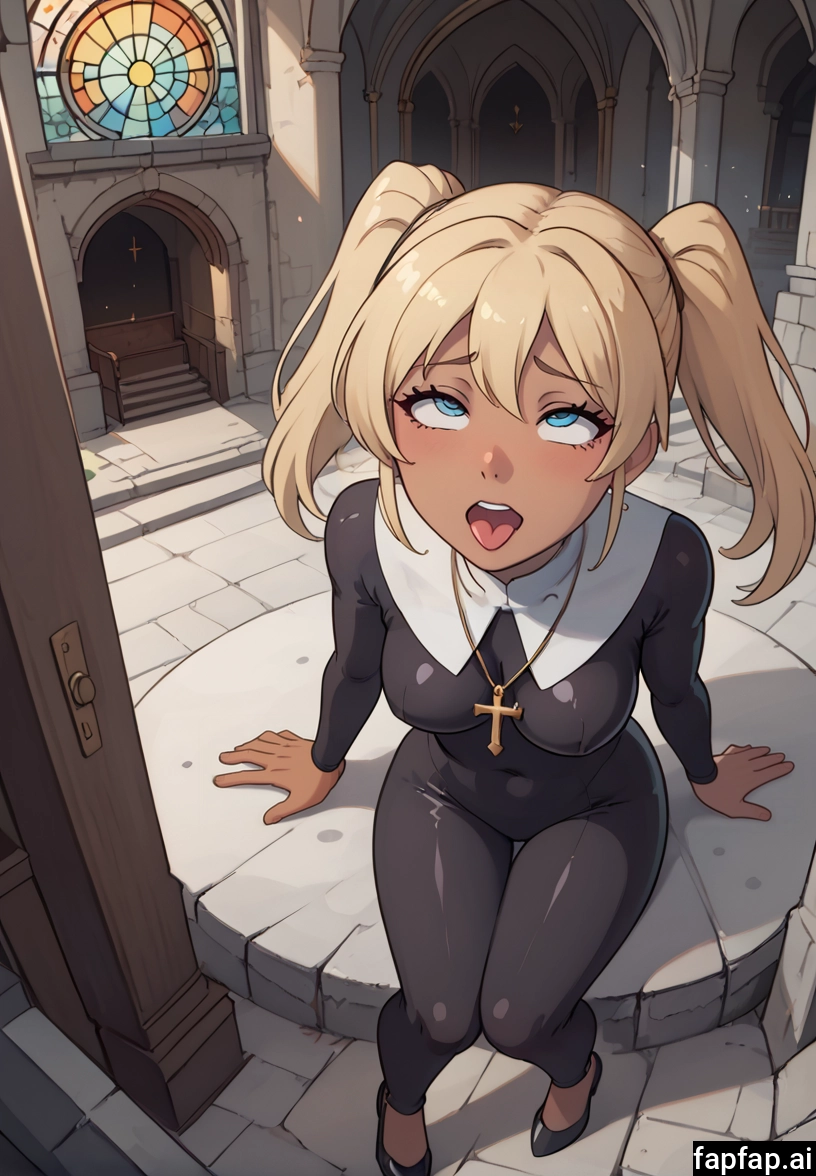 1girl, looking up, tongue, breasts, blonde hair, solo · Yamete.gg
