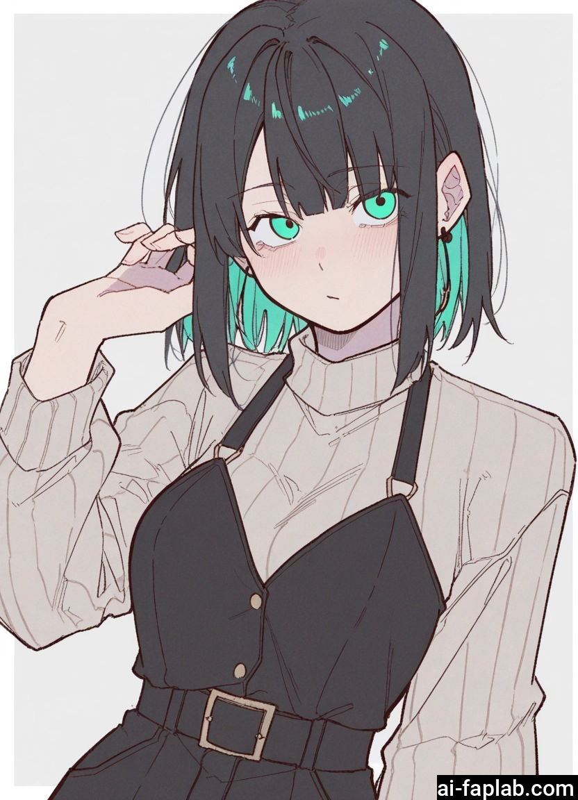1girl, solo, black hair, sweater, jewelry, multicolored hair · Yamete.gg
