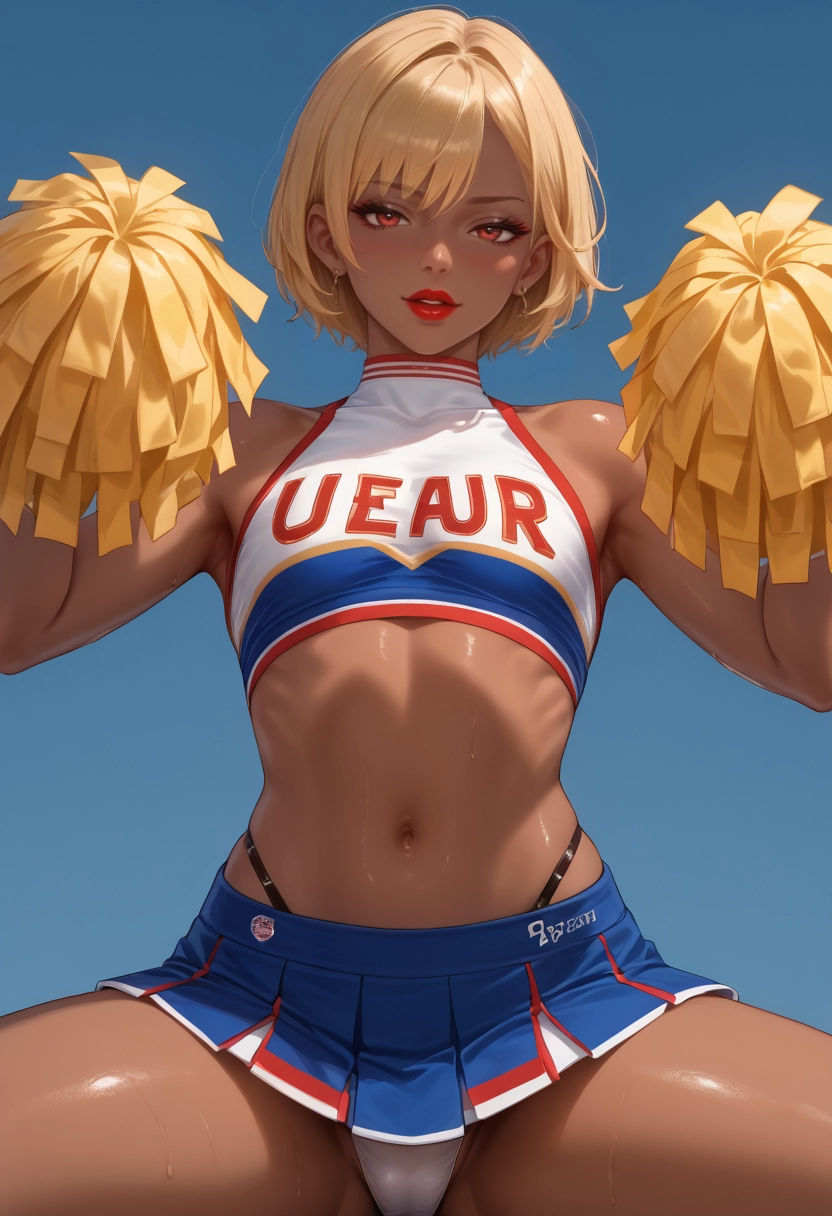 cheerleader, 1girl, pom pom (cheerleading), blonde hair, red eyes, underwear · Yamete.gg
