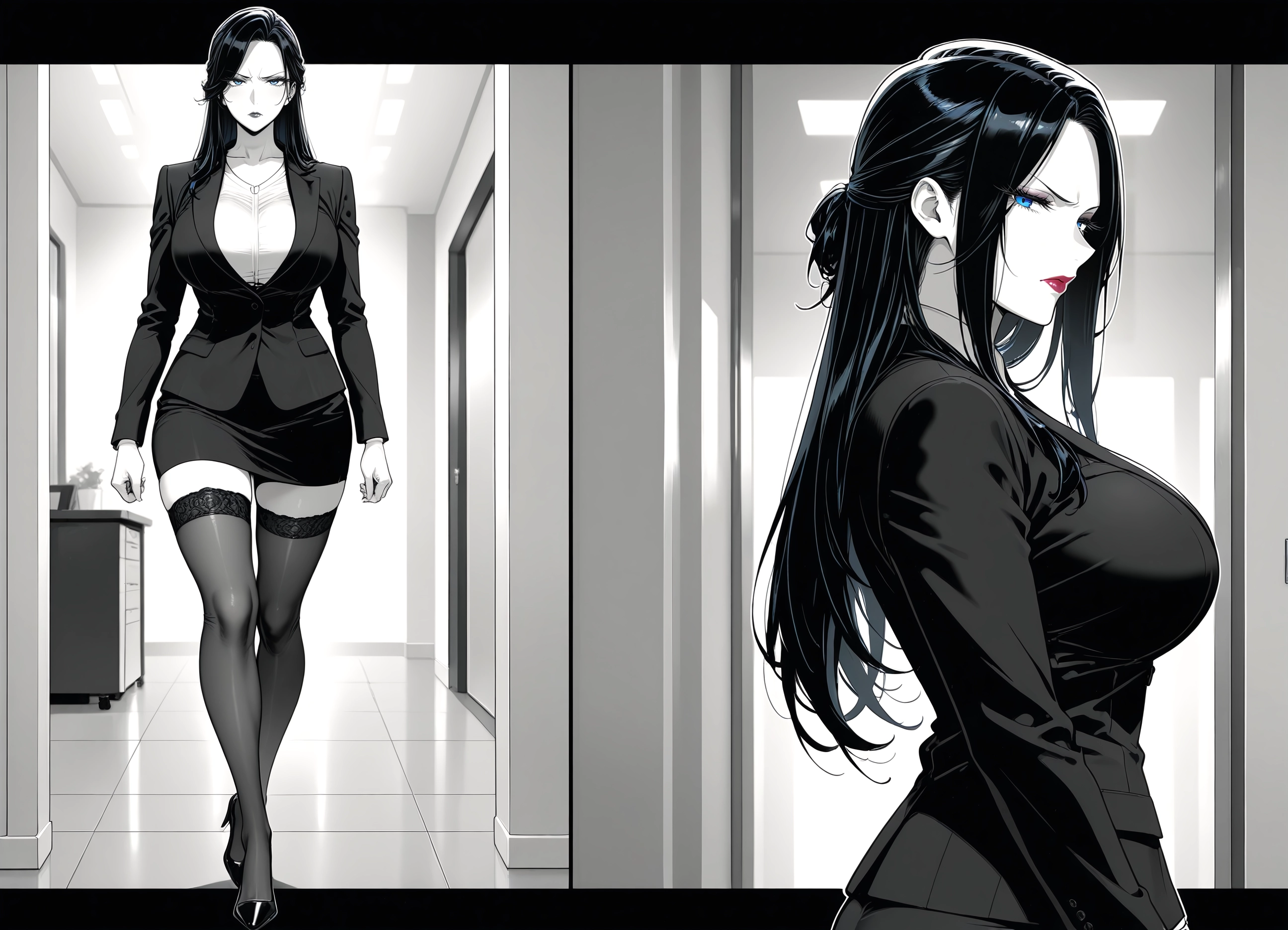 1girl, breasts, thighhighs, skirt, blue eyes, long hair · Yamete.gg