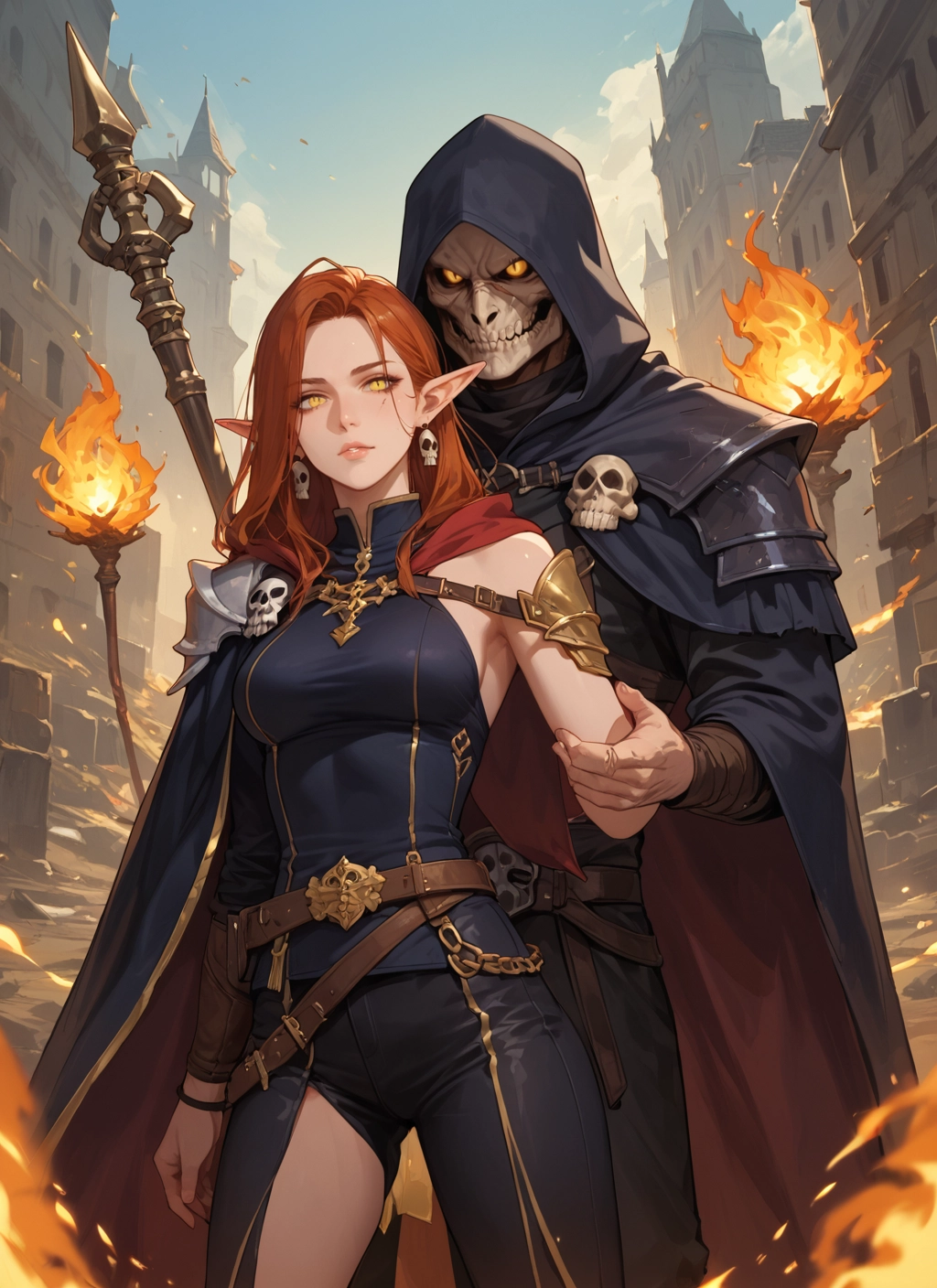 1girl, pointy ears, jewelry, earrings, yellow eyes, 1boy · Yamete.gg