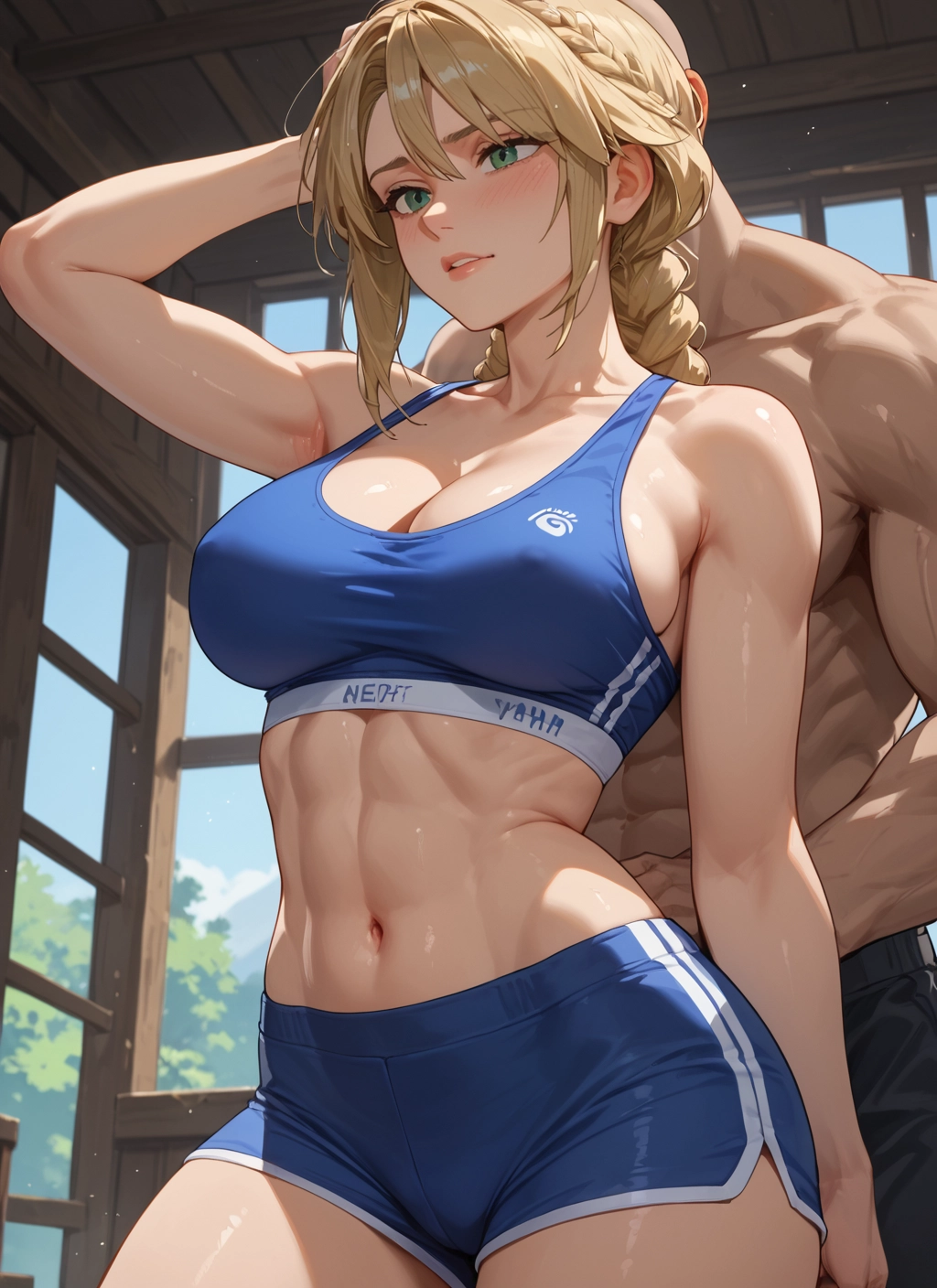 1girl, breasts, 1boy, large breasts, braid, navel · Yamete.gg