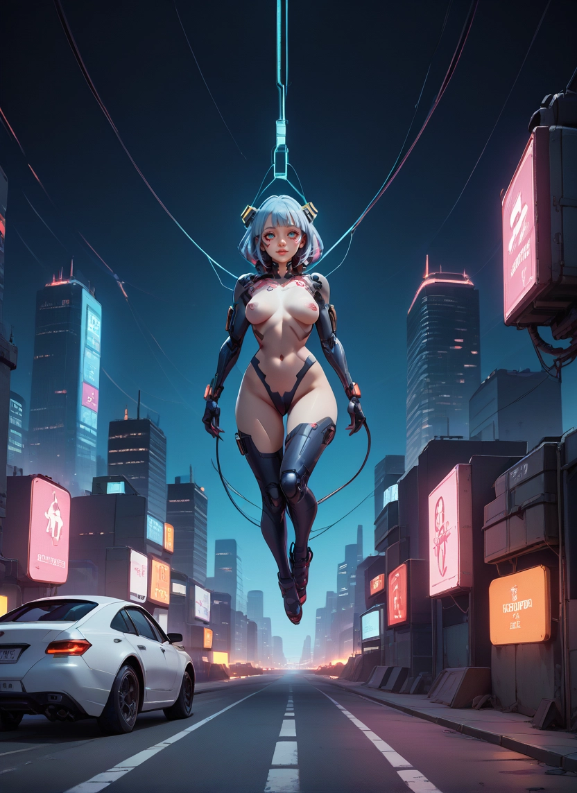 1girl, car, ground vehicle, motor vehicle, breasts, cyberpunk · Yamete.gg
