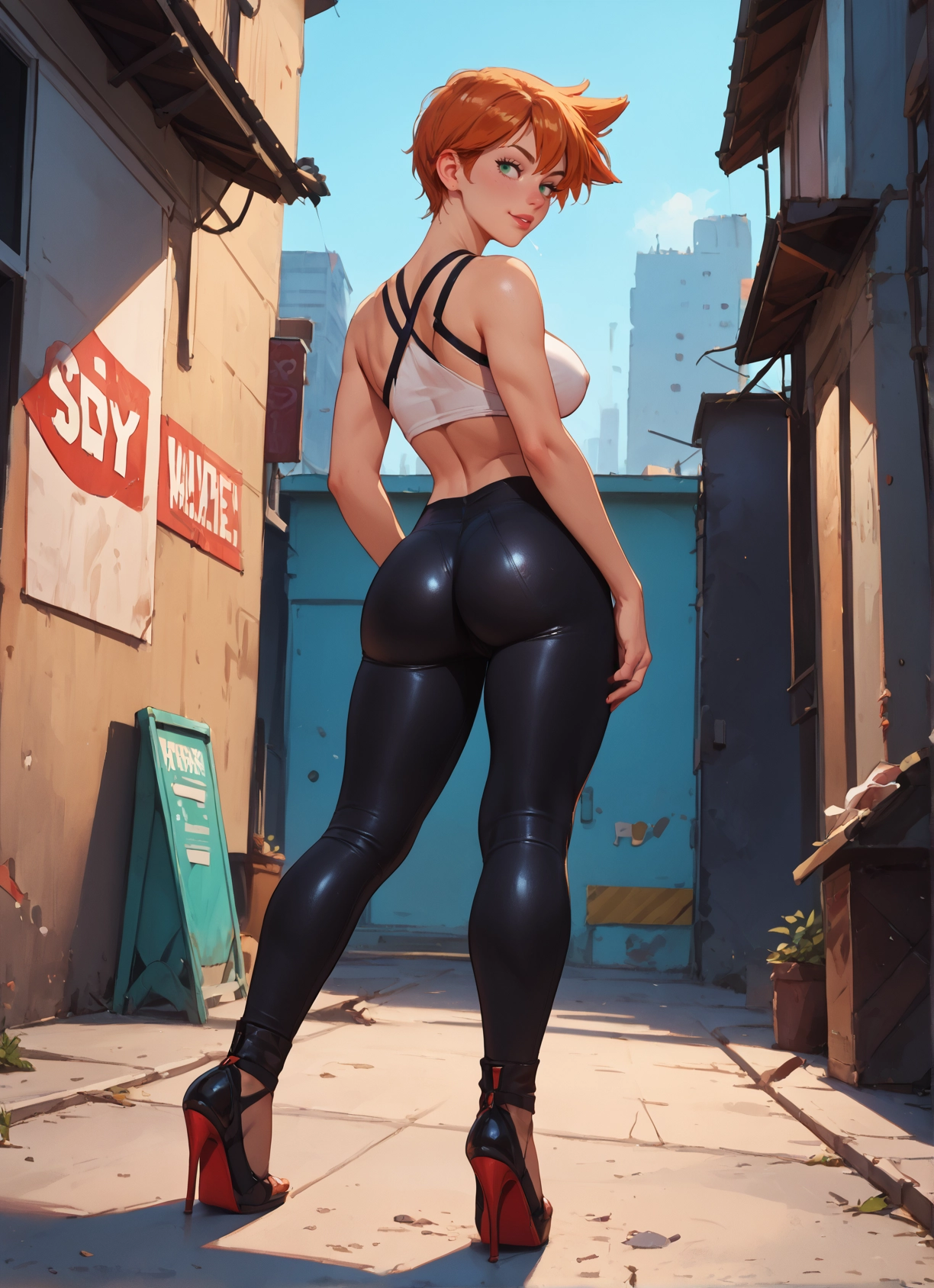 1girl, ass, high heels, breasts, short hair, solo · Yamete.gg
