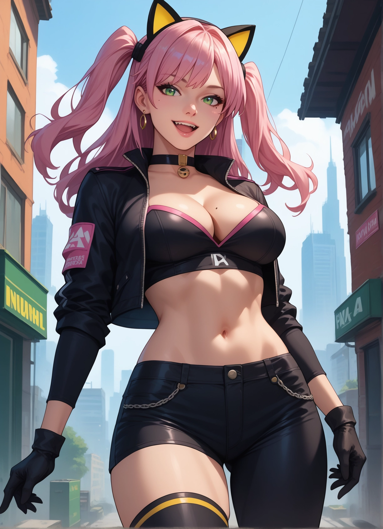 1girl, breasts, mole, gloves, green eyes, mole on breast · Yamete.gg