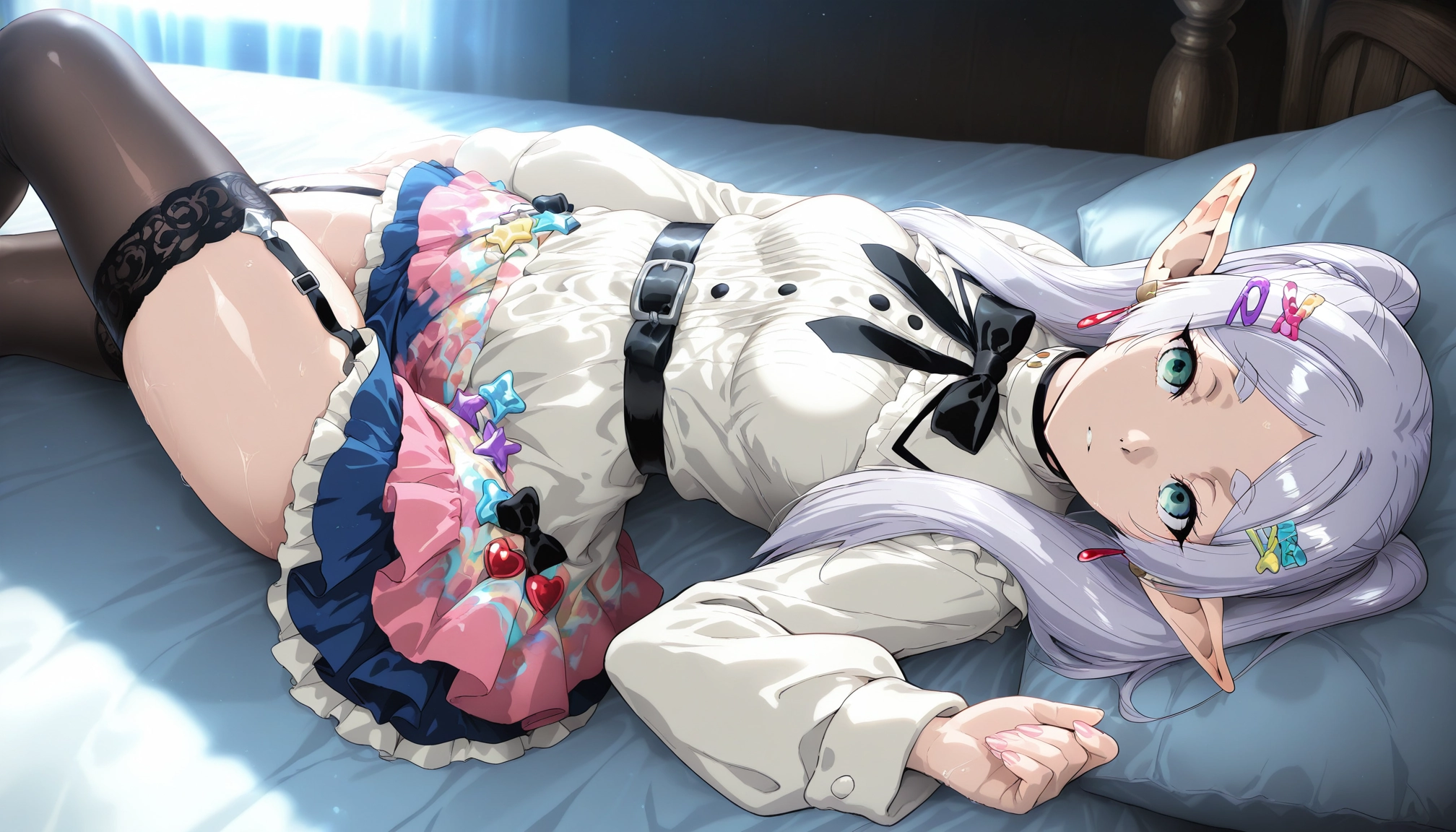 1girl, frieren, pointy ears, solo, thighhighs, elf · Yamete.gg