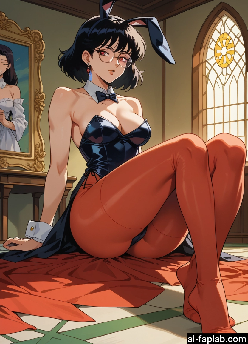 animal ears, rabbit ears, pantyhose, breasts, playboy bunny, glasses