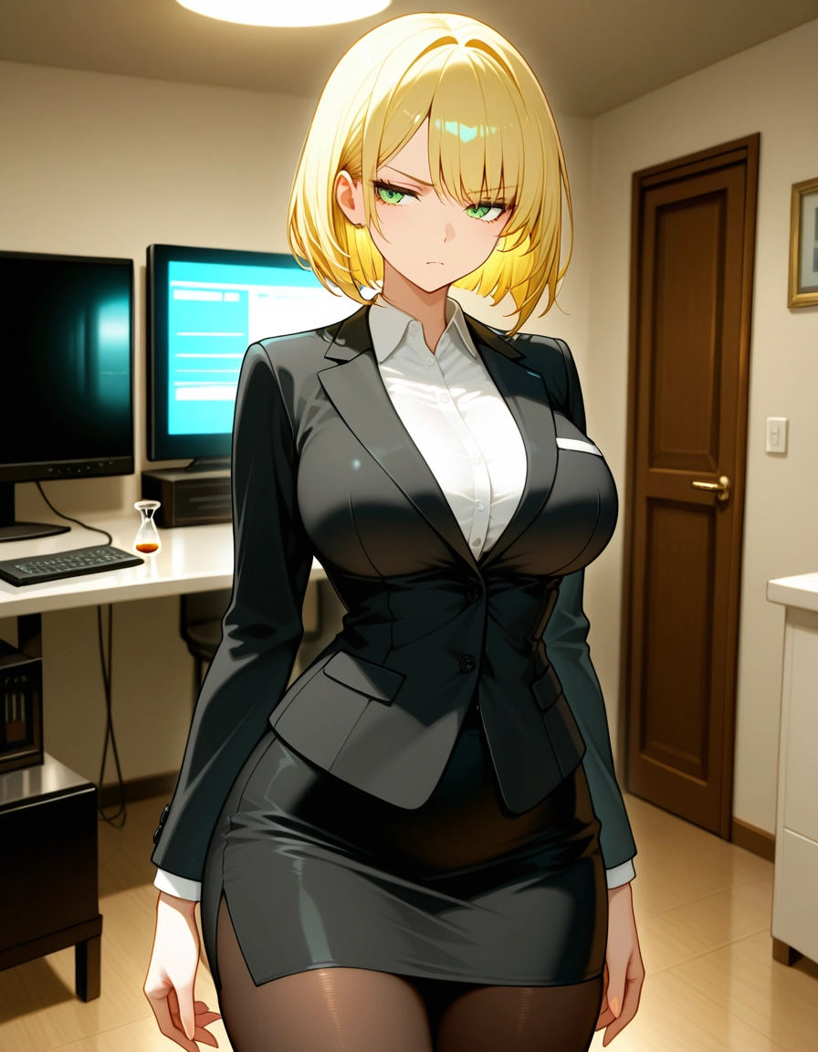 1girl, blonde hair, breasts, pantyhose, solo, skirt · Yamete.gg