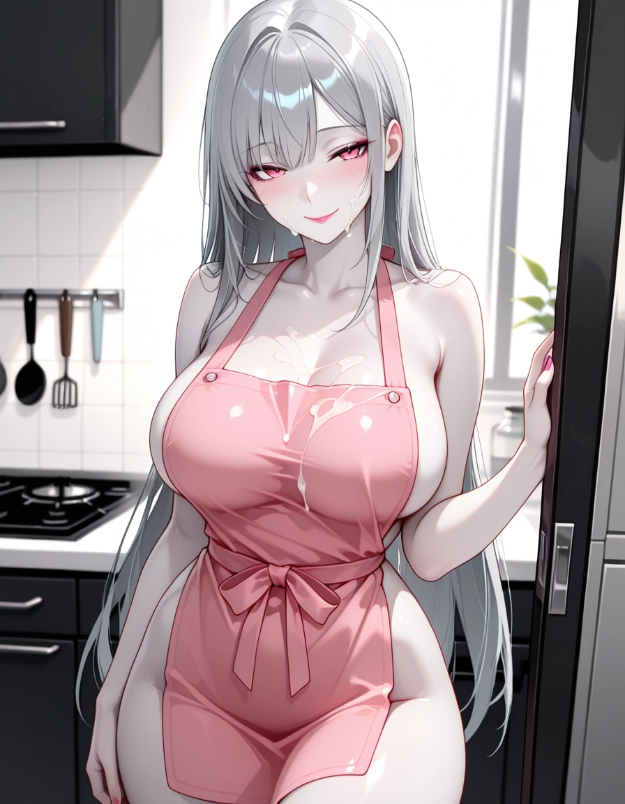 1girl, breasts, solo, large breasts, blush, naked apron · Yamete.gg