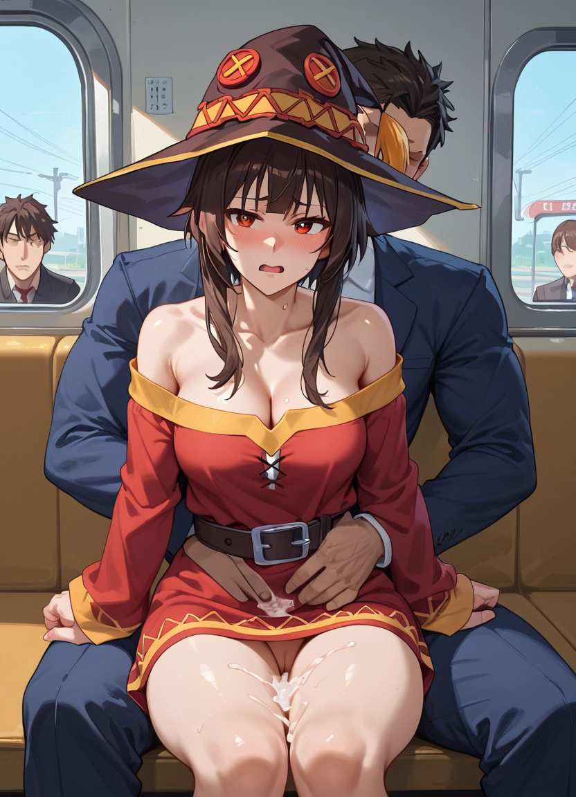 breasts, hat, cum, witch hat, blush, red eyes · Yamete.gg