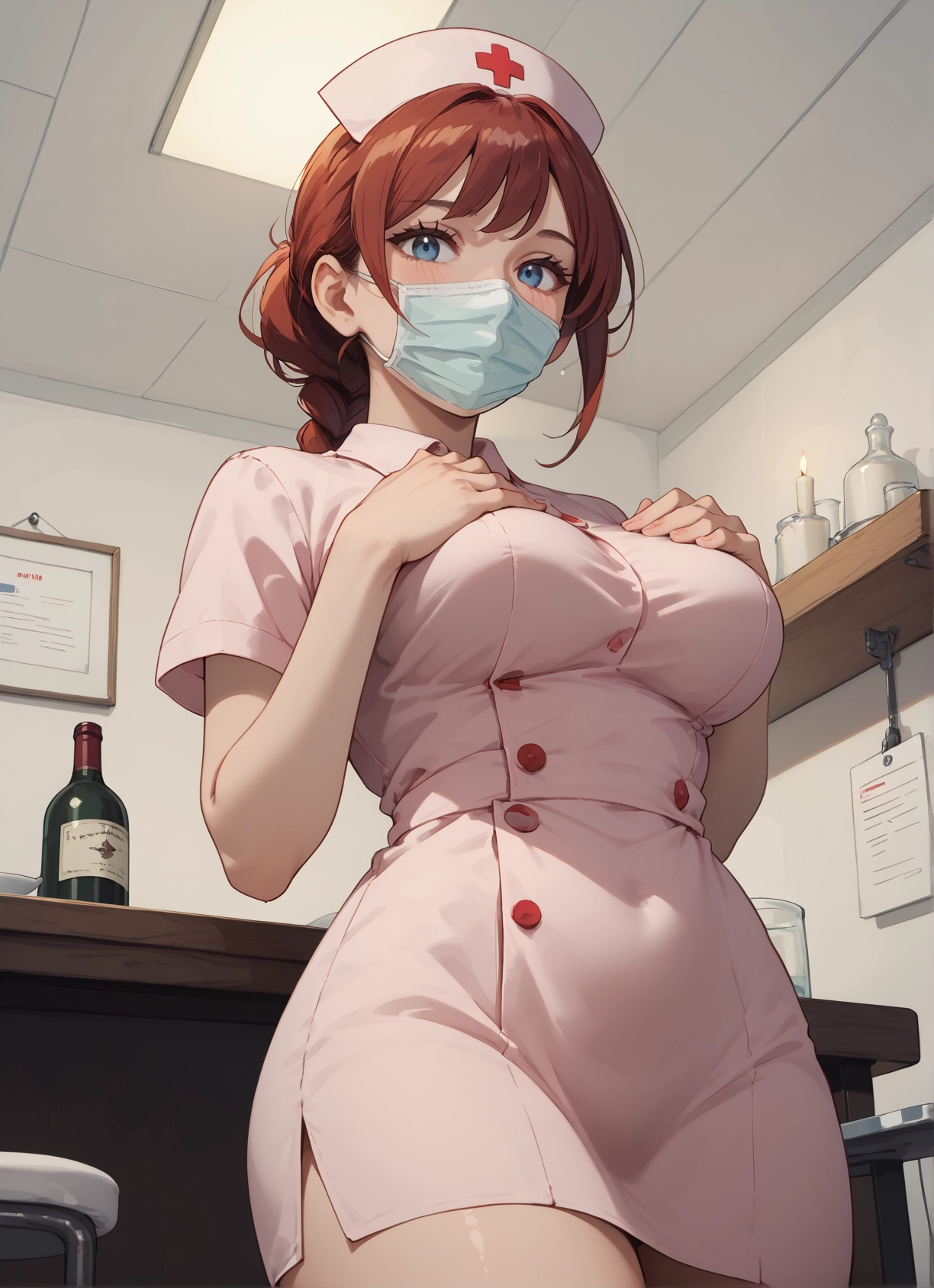 1girl, solo, mouth mask, breasts, nurse, mask · Yamete.gg