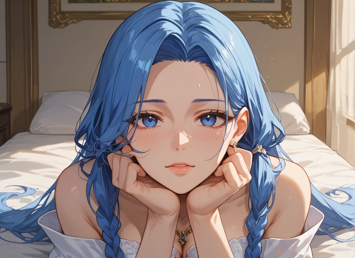1girl, blue eyes, jewelry, blue hair, solo, long hair · Yamete.gg