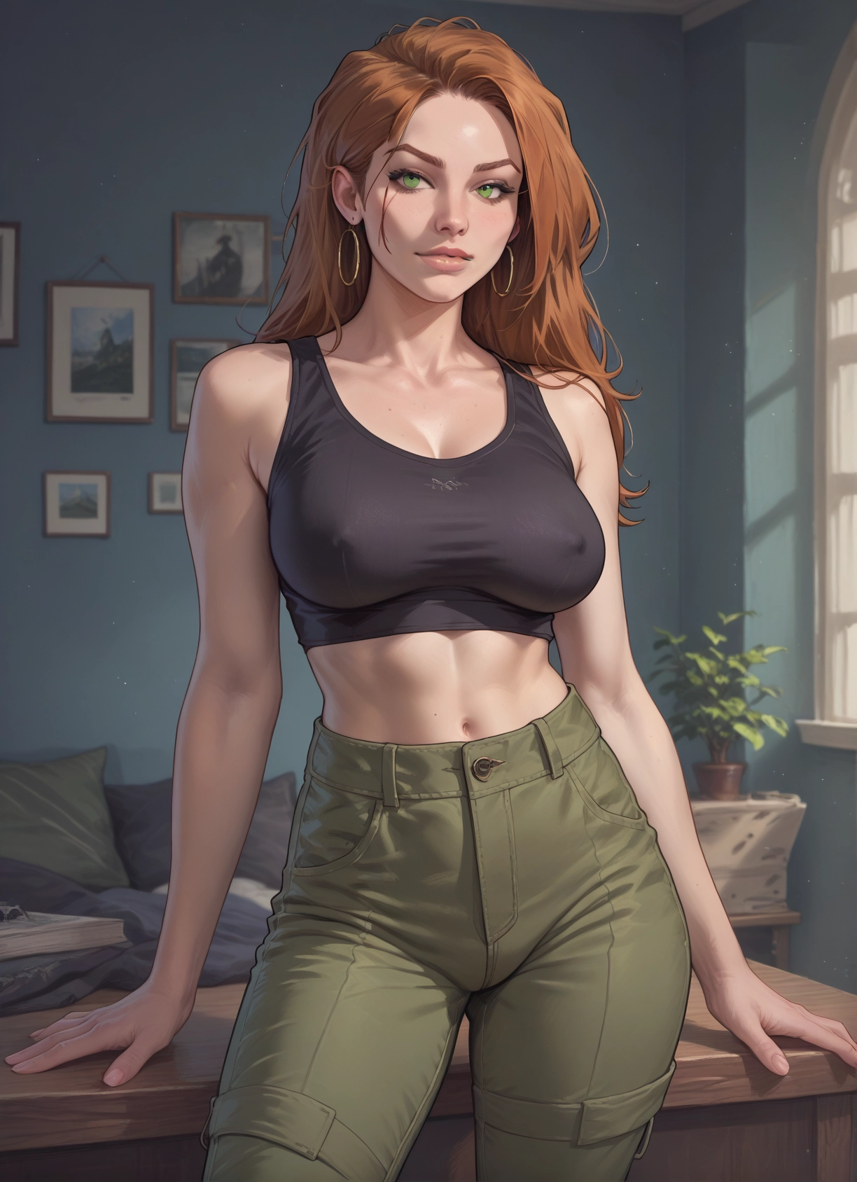 1girl, breasts, jewelry, green eyes, earrings, solo · Yamete.gg