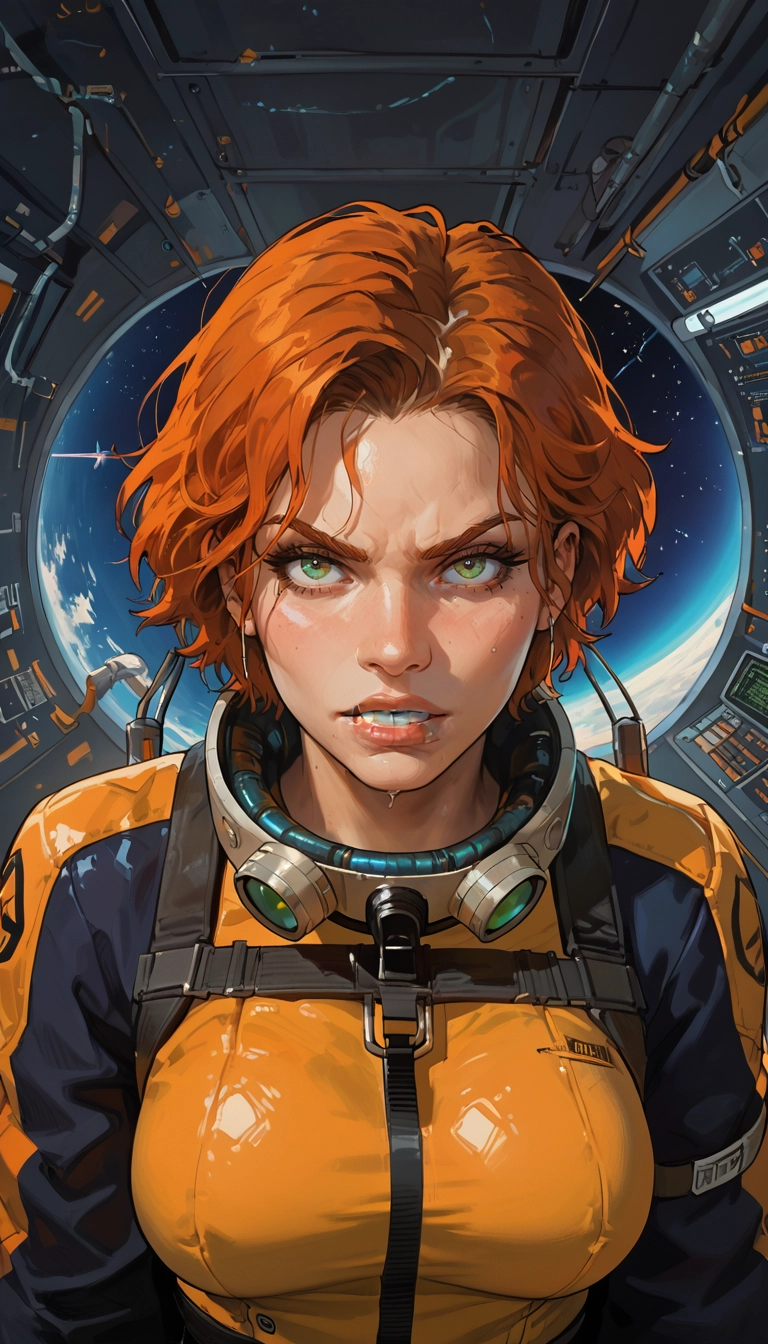 1girl, solo, short hair, looking at viewer, green eyes, spacesuit · Yamete.gg