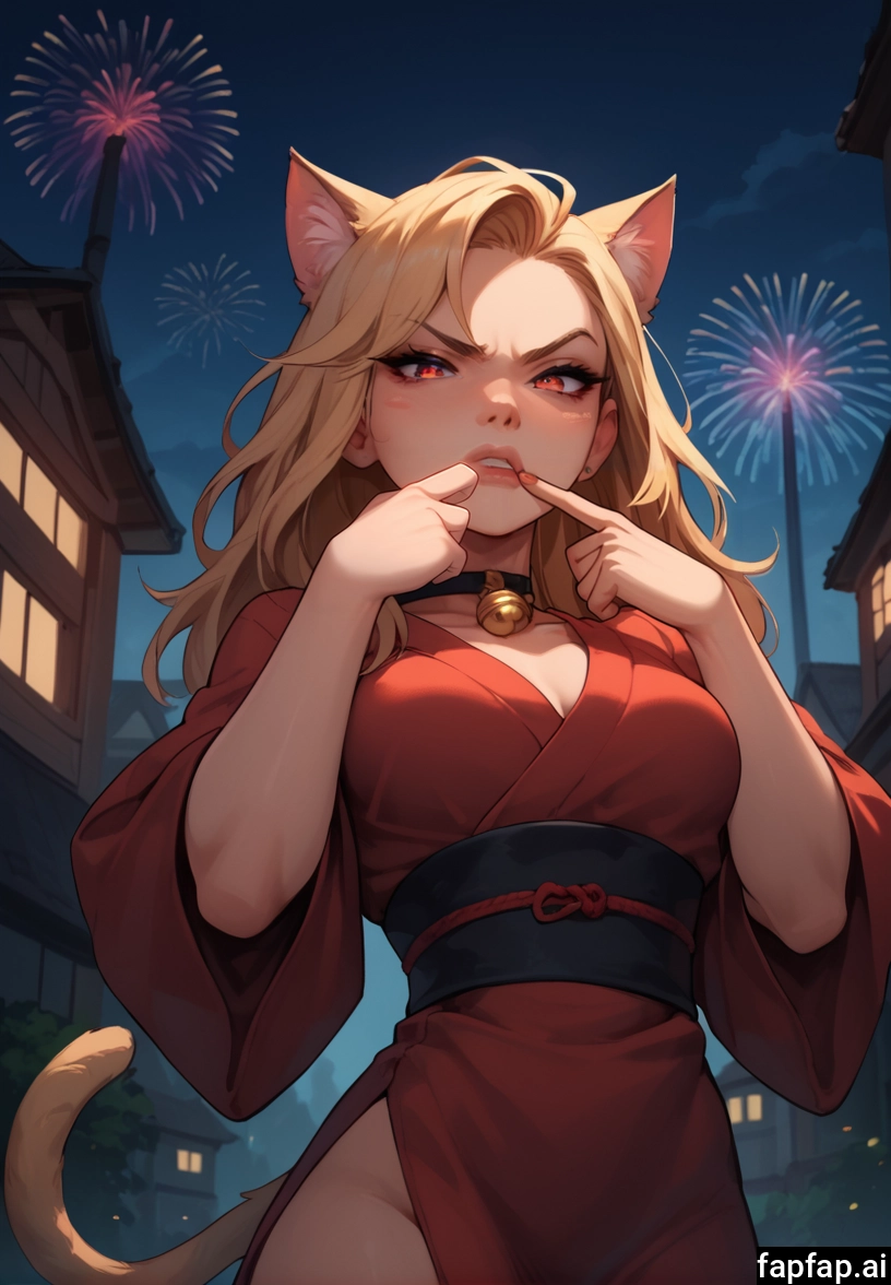 1girl, fireworks, animal ears, solo, tail, blonde hair · Yamete.gg