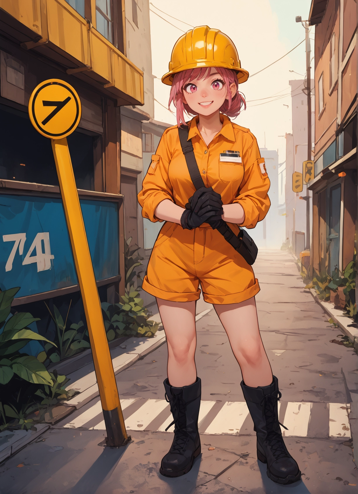 1girl, gloves, solo, smile, boots, helmet · Yamete.gg