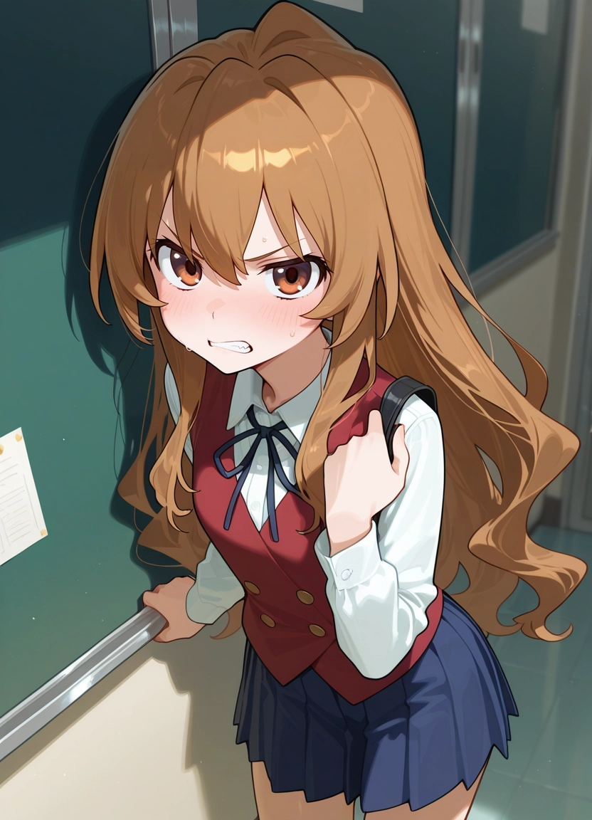 1girl, oohashi high school uniform, aisaka taiga, teeth, clenched teeth, solo · Yamete.gg