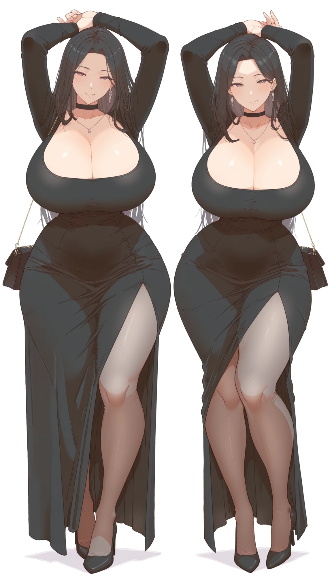 breasts, 1girl, dress, jewelry, pantyhose, bag · Yamete.gg