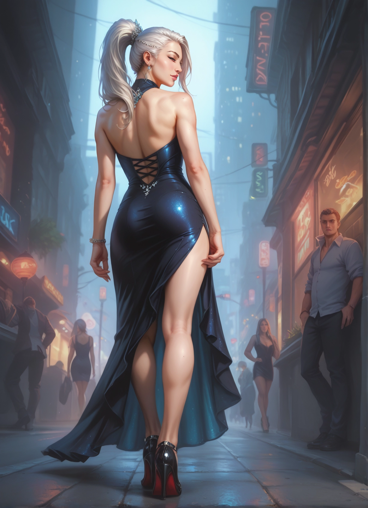 dress, ass, high heels, jewelry, earrings, multiple girls · Yamete.gg