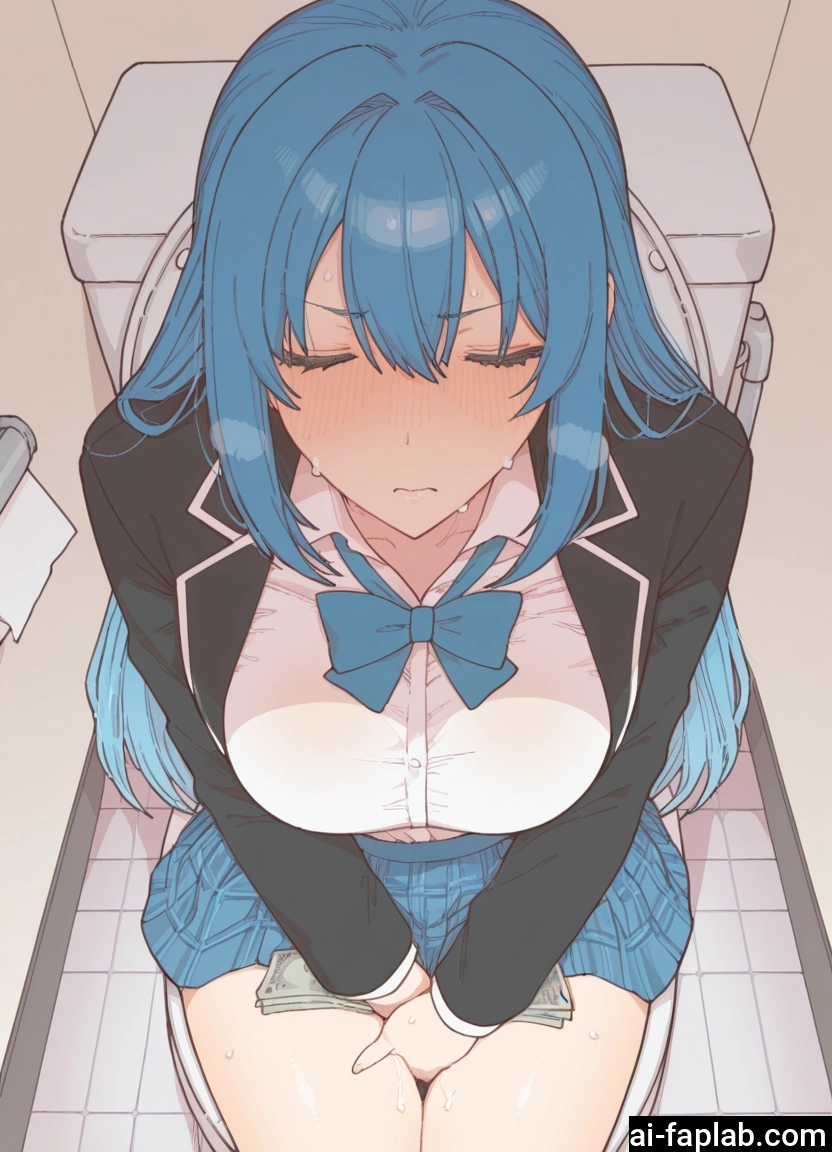 1girl, skirt, solo, closed eyes, blush, toilet · Yamete.gg