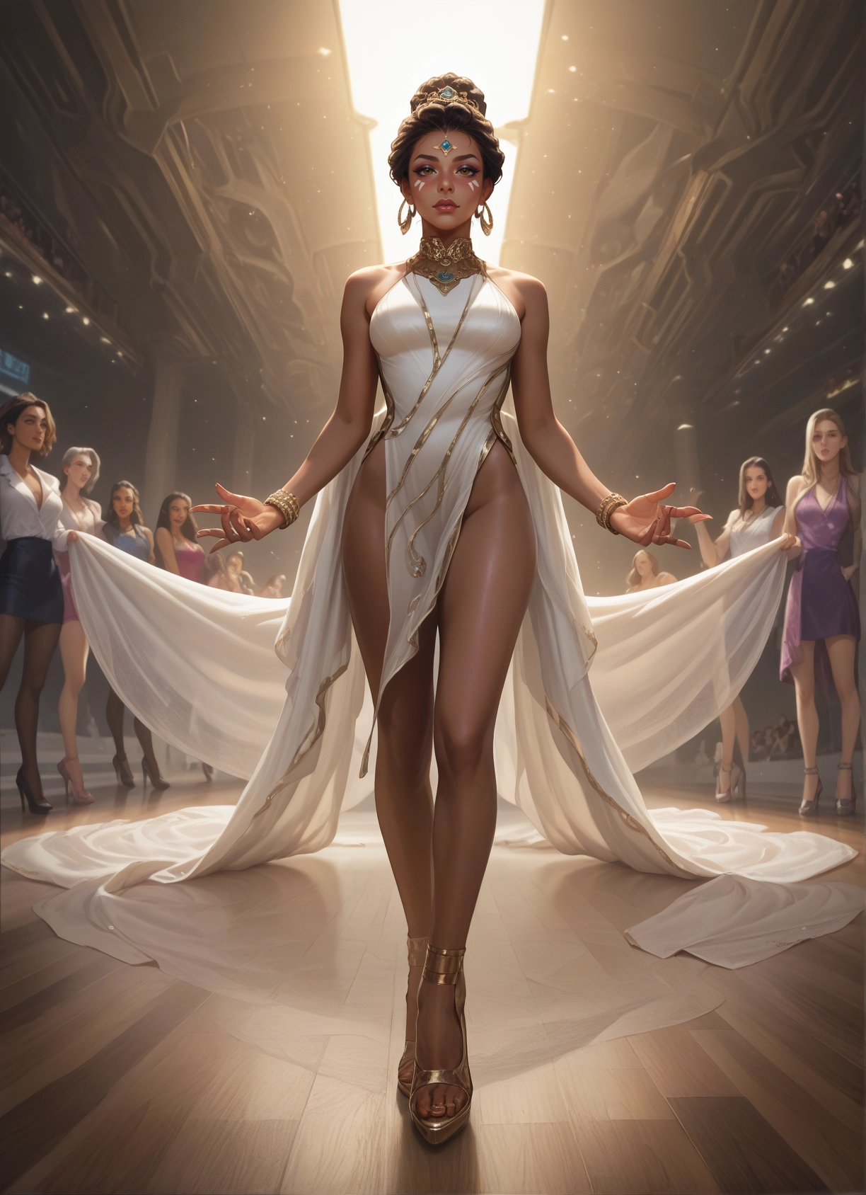multiple girls, jewelry, dress, dark skin, earrings, skirt · Yamete.gg
