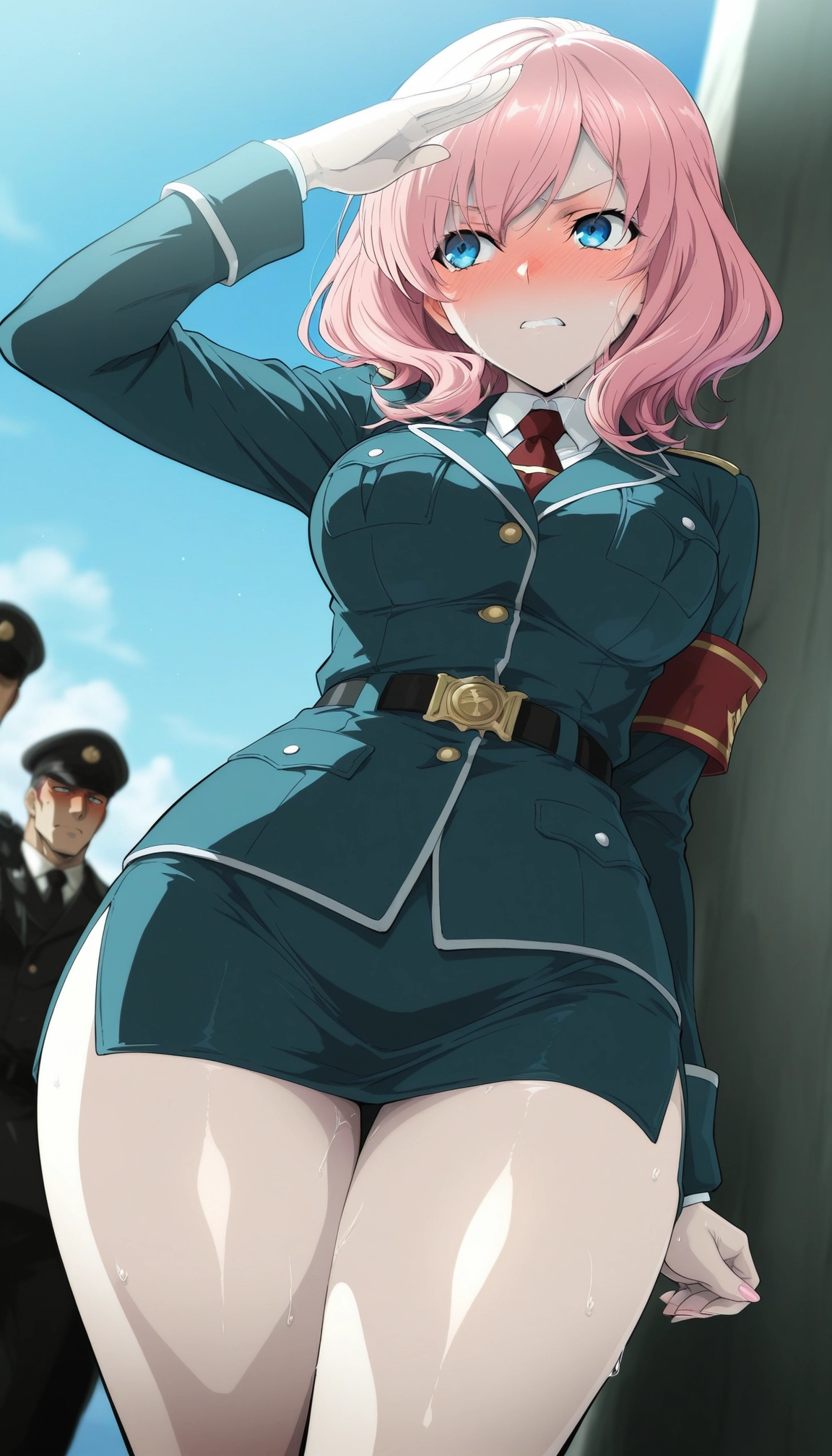 1girl, blue eyes, pink hair, breasts, blush, skirt · Yamete.gg
