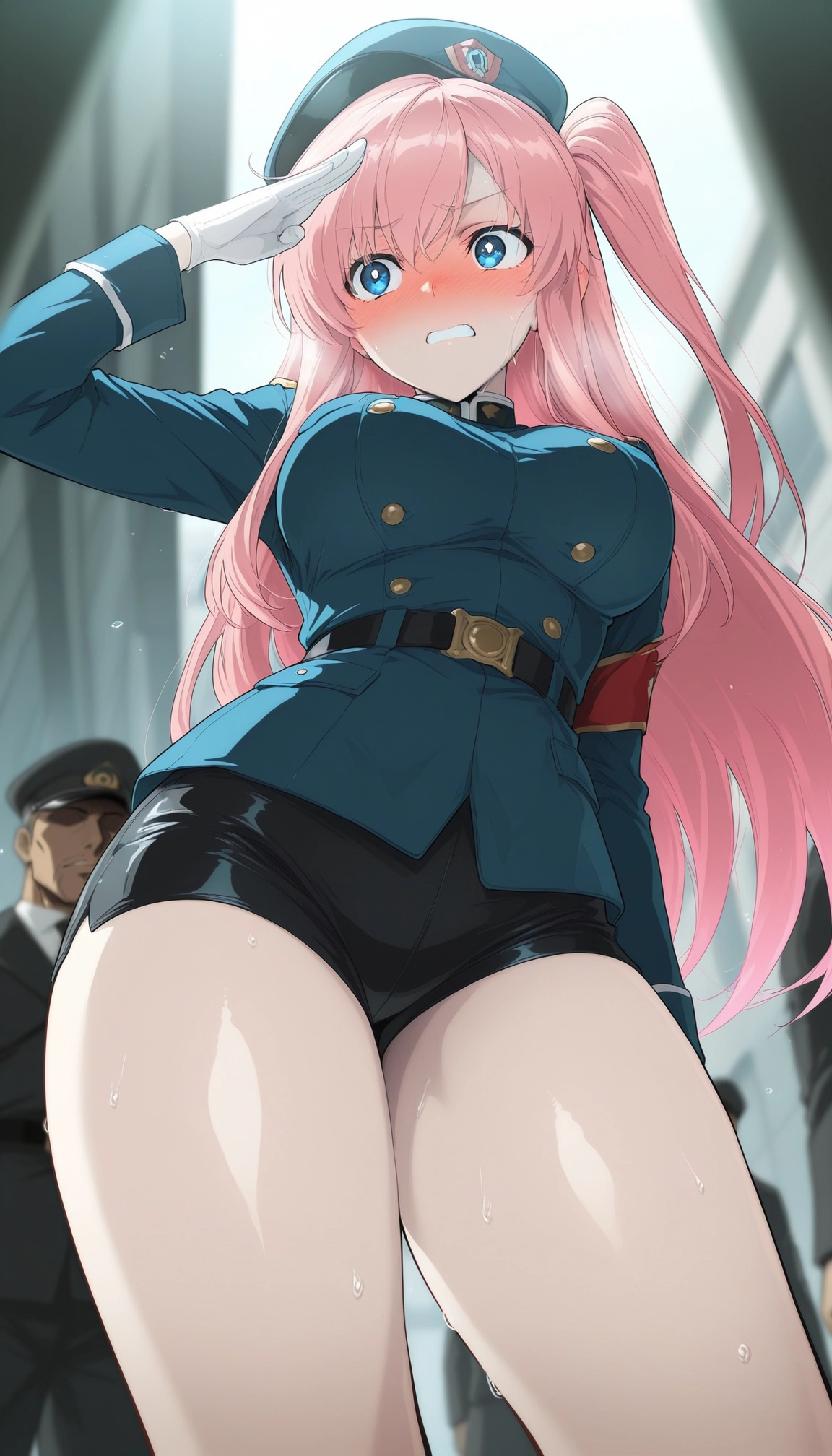 1girl, breasts, blue eyes, pink hair, hat, blush · Yamete.gg
