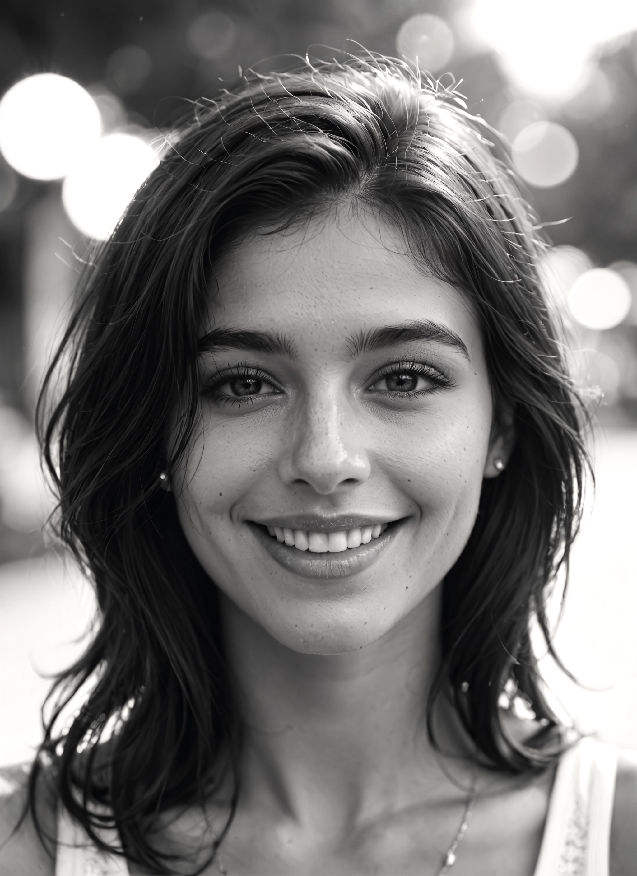 1girl, greyscale, monochrome, solo, smile, jewelry · Yamete.gg