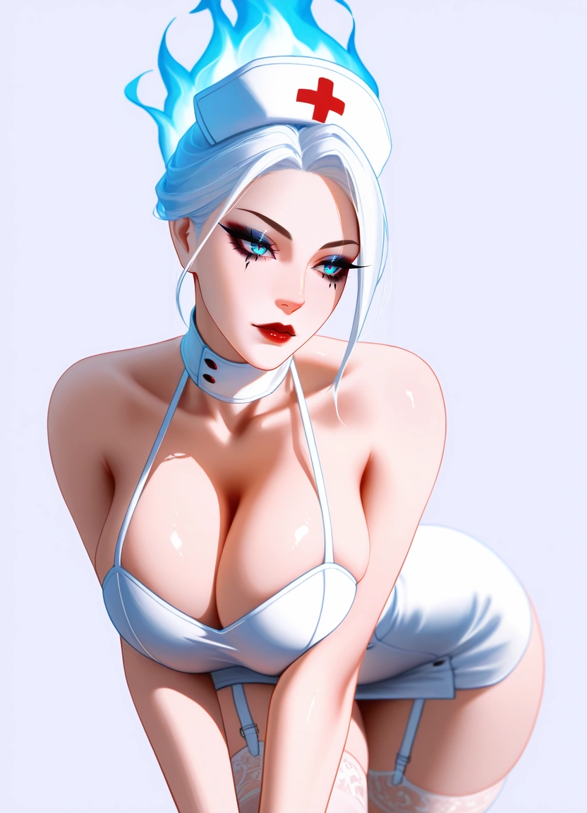 1girl, breasts, nurse cap, solo, cleavage, hat · Yamete.gg