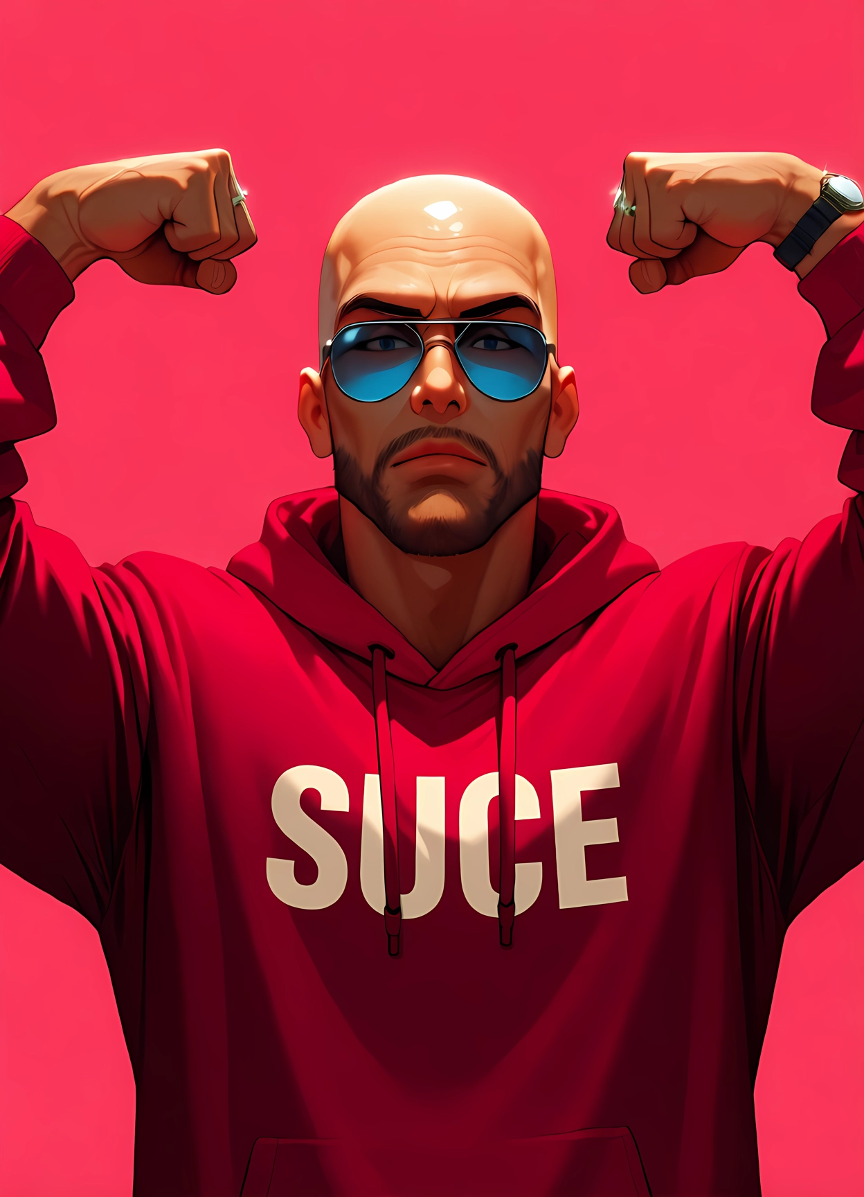 solo, 1boy, male focus, hood, facial hair, sunglasses · Yamete.gg