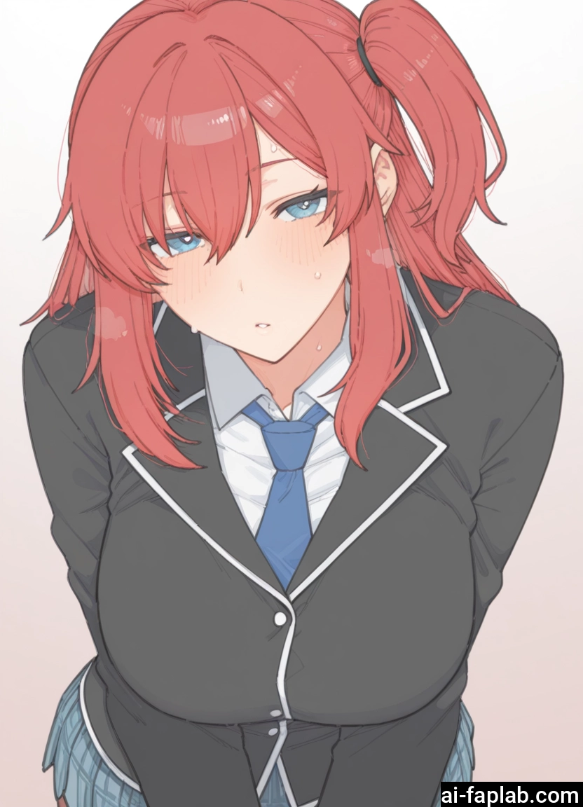 1girl, breasts, blue eyes, solo, necktie, skirt