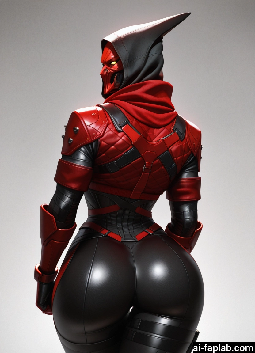 ass, 1girl, solo, mask, hood, from behind