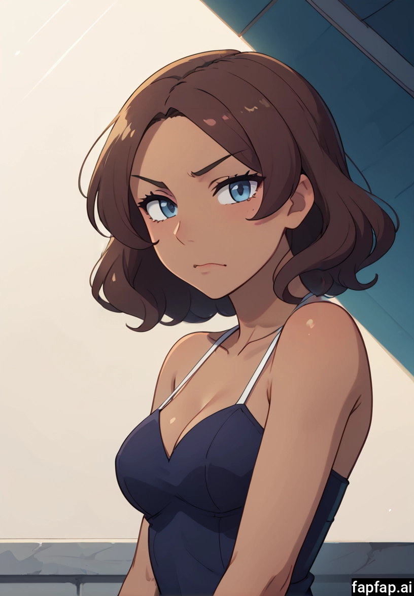 1girl, solo, breasts, brown hair, blue eyes, cleavage