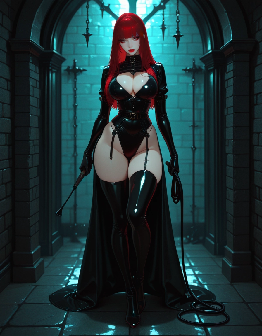 1girl, breasts, solo, red hair, thighhighs, long hair · Yamete.gg