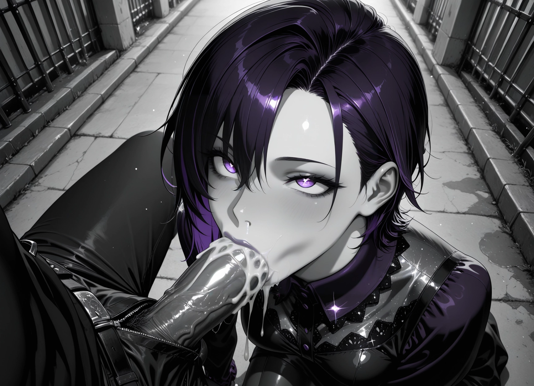 yaoi, penis, fellatio, oral, purple eyes, 1girl · Yamete.gg