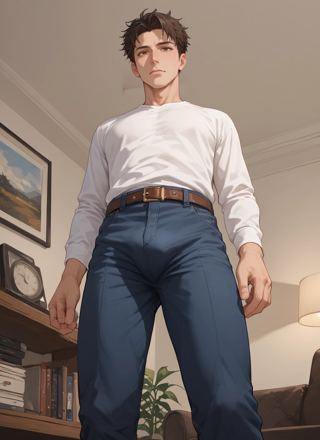 1boy, male focus, solo, pants, belt, shirt · Yamete.gg