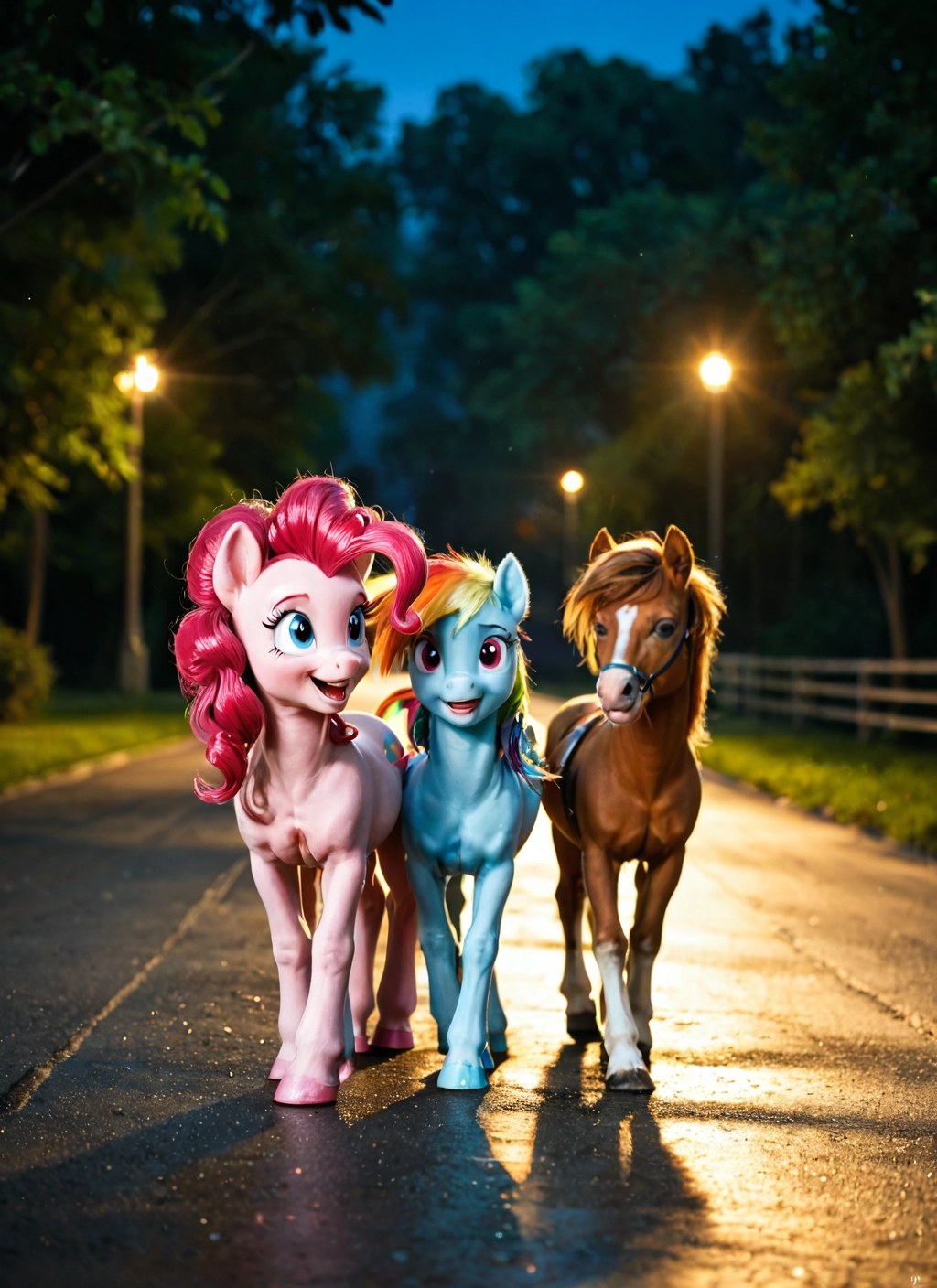 blue eyes, horse, no humans, road, smile, tree · Yamete.gg
