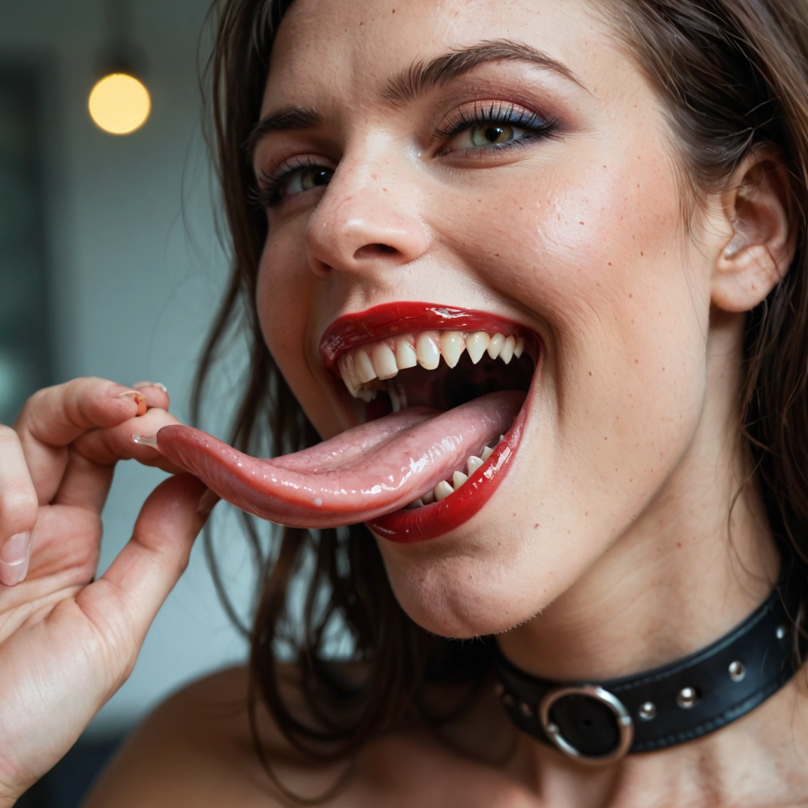1girl, tongue, solo, tongue out, teeth, looking at viewer