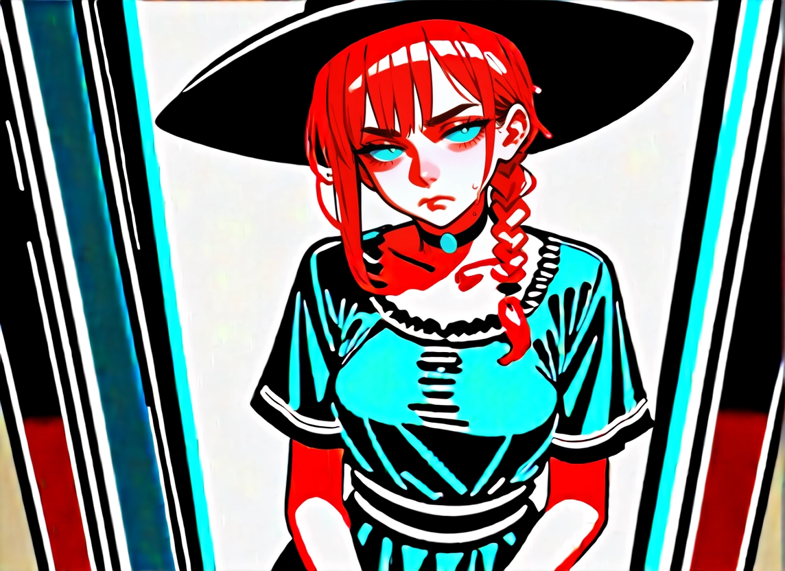 1girl, solo, braid, hat, choker, ringed eyes · Yamete.gg