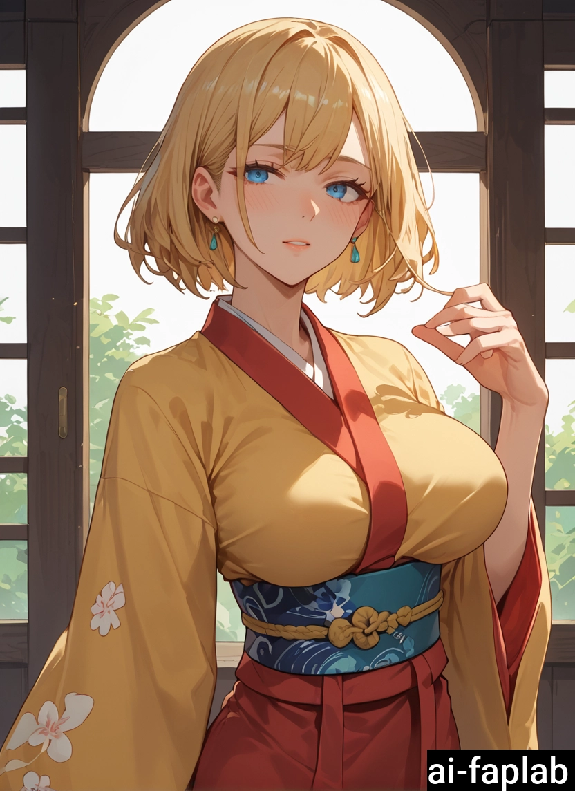 1girl, solo, blonde hair, jewelry, breasts, earrings