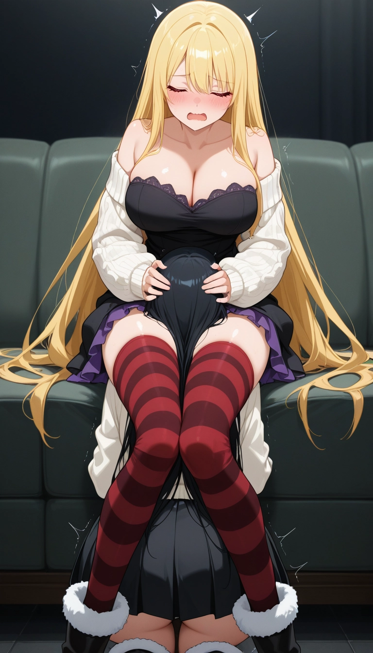 breasts, blonde hair, thighhighs, cunnilingus, long hair, yuri