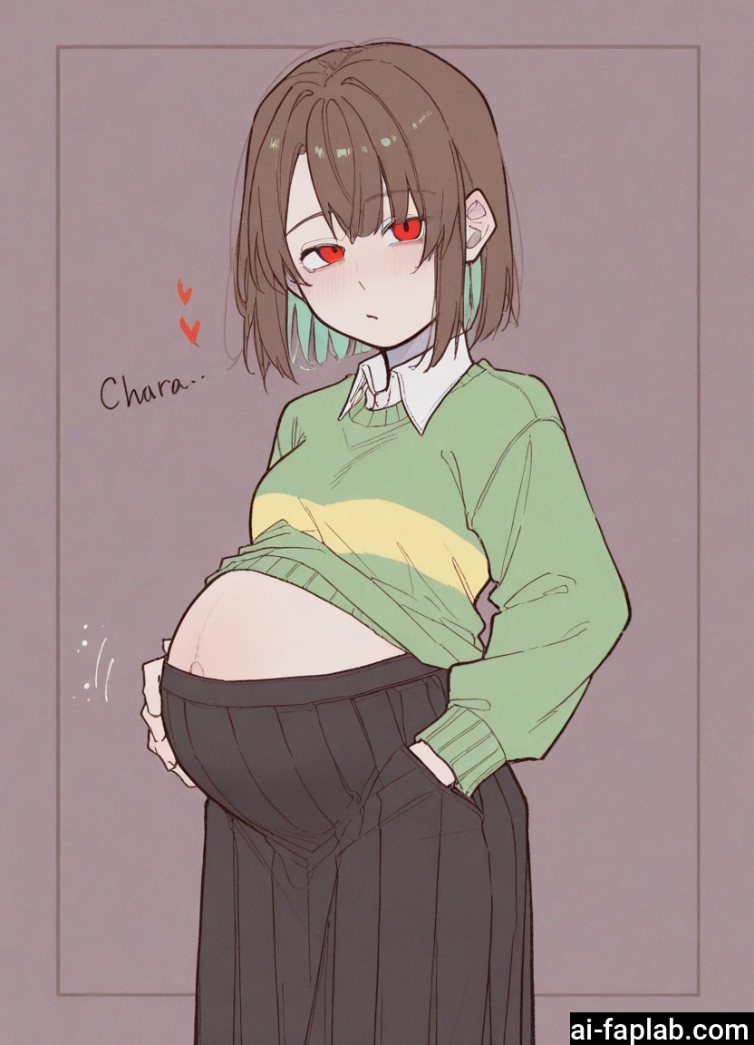 1girl, red eyes, skirt, solo, pregnant, brown hair