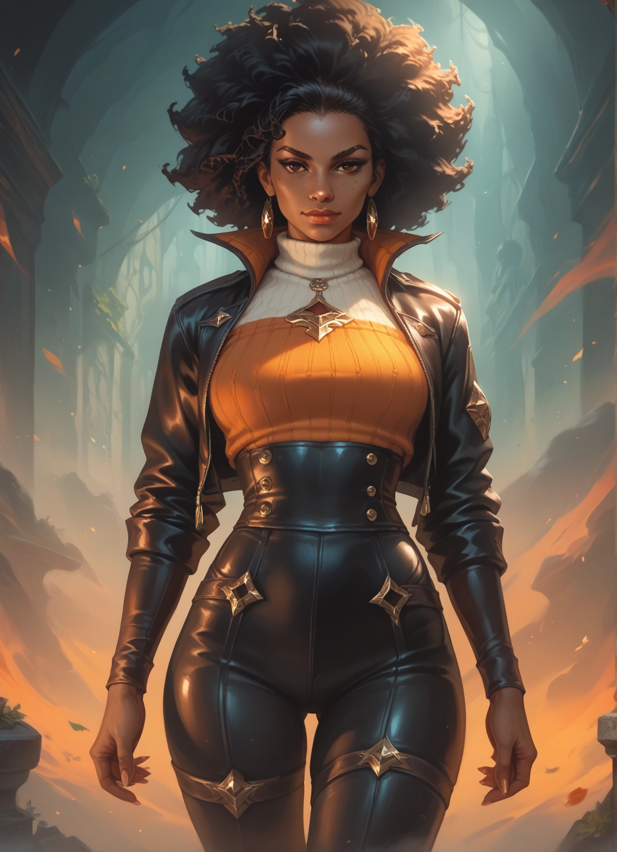 1girl, jewelry, earrings, jacket, solo, dark skin · Yamete.gg