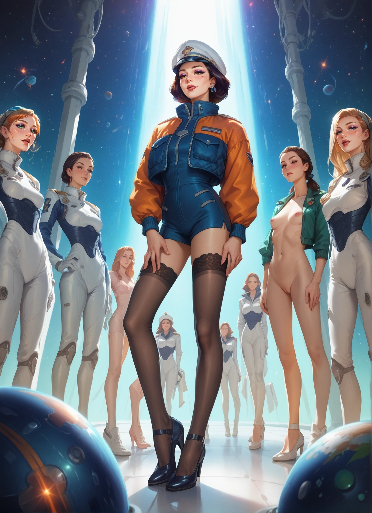 multiple girls, breasts, thighhighs, nipples, 6+girls, high heels · Yamete.gg