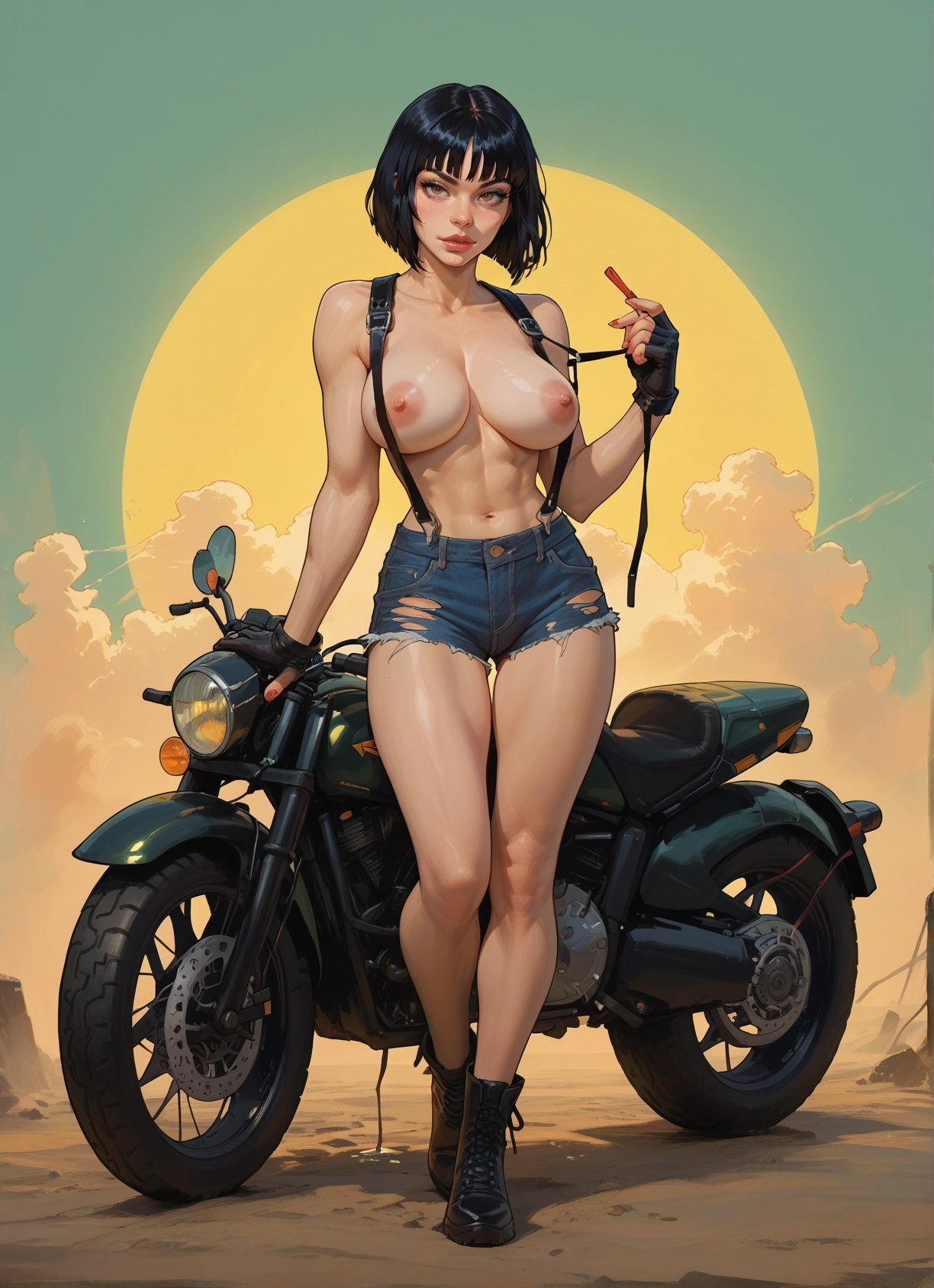 1girl, breasts, nipples, motor vehicle, ground vehicle, motorcycle · Yamete.gg