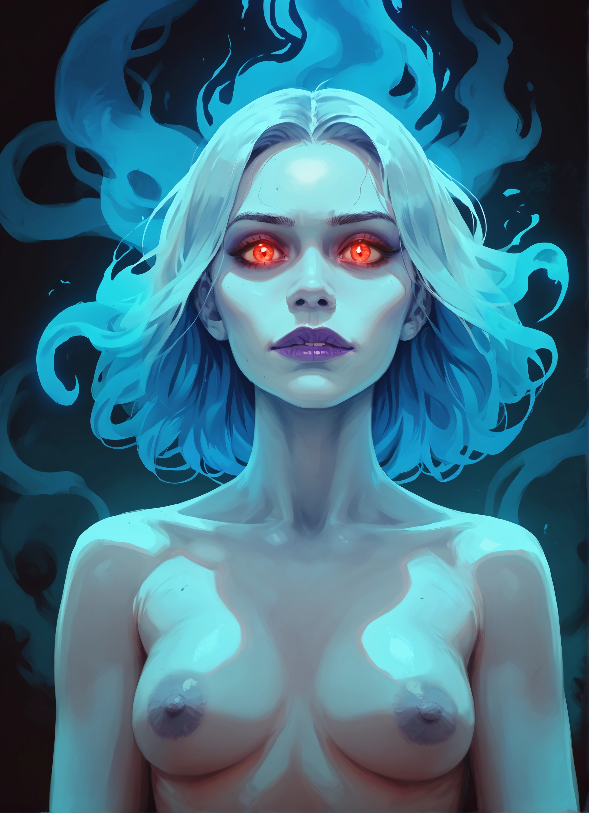 1girl, solo, breasts, nipples, red eyes, looking at viewer · Yamete.gg