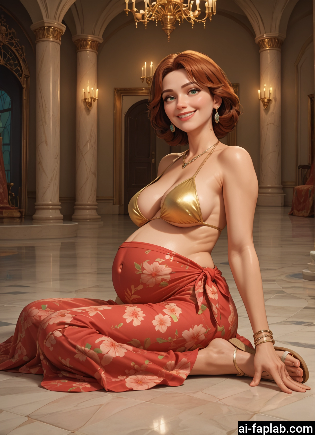 1girl, jewelry, breasts, pregnant, swimsuit, earrings · Yamete.gg