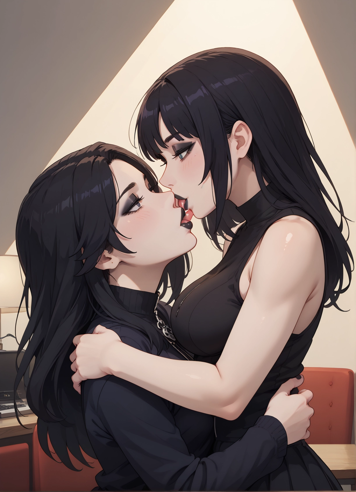 multiple girls, 2girls, yuri, black hair, mole, breasts · Yamete.gg